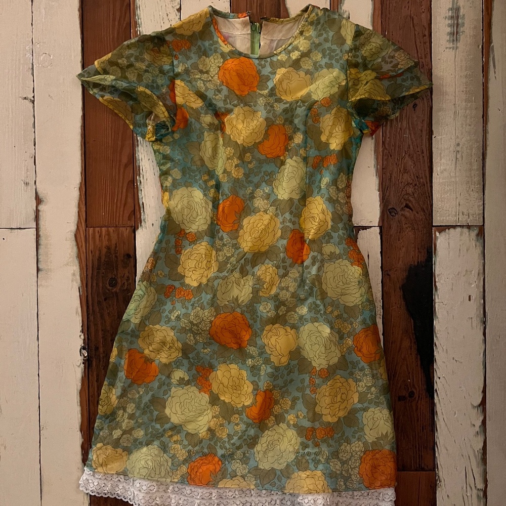 Vintage Floral Mini Dress Party 50s 60s XS